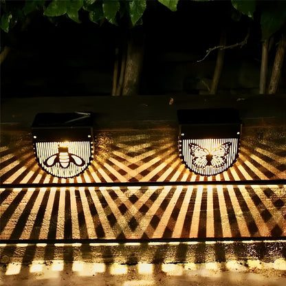 Dekorative Solar-Garten-Wandlaternen mit lasergeschnittenen Bienen- und Schmetterlingsmotiven Brehn