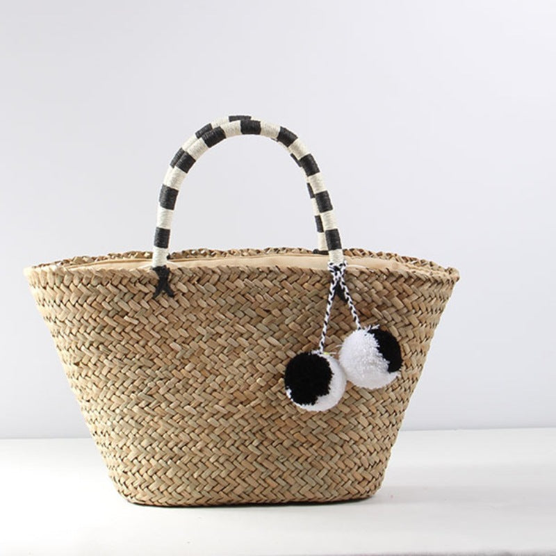 Geflochtene Strandtasche mit Dekorativen Pompons Brehn