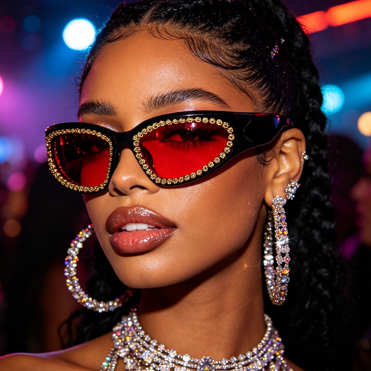 Damen modische Sonnenbrille mit glamourösem Kristallrahmen Brehn