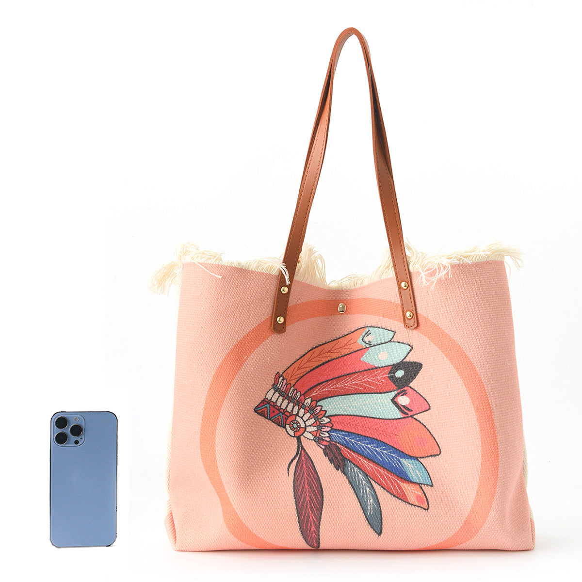 Strandtasche mit Floralem Muster und Fransen Brehn