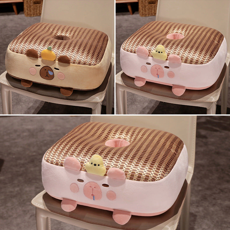 Ergonomisches gepolstertes Sitzkissen mit Mittelloch, Memory-Effekt und niedlichem Schweinchen-Plüschbezug