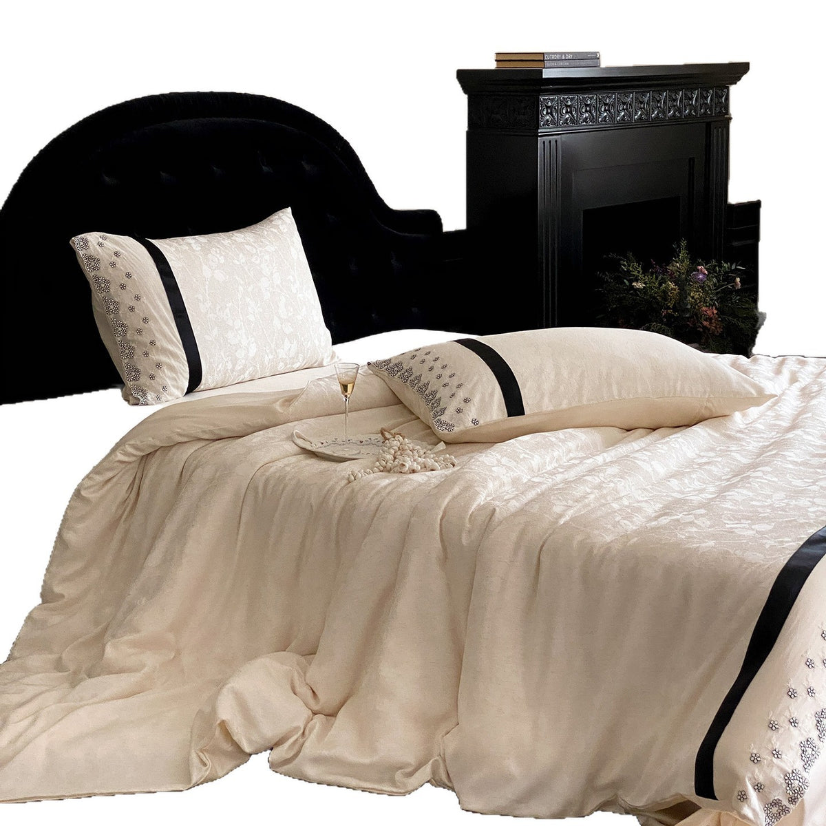 Luxuriös gesticktes Satin Bettwäsche-Set mit Bettbezug und Kissenbezug