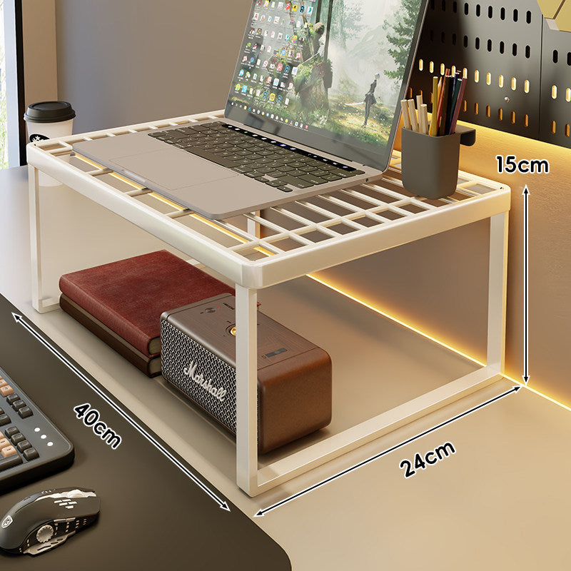 Belüftetes Metallgitter Laptop- und Monitorständer mit unterem Stauraumregal
