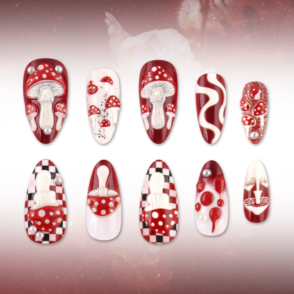 Künstlerisches Pilzdesign Press-On Nagelset Brehn