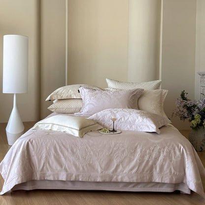 Premium Jacquard Damask Bettwäsche Ensemble mit gequilteten Euro Kissen