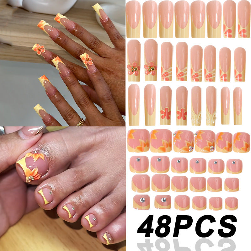Französisch inspiriertes Blumen Press-On Nagelset Brehn