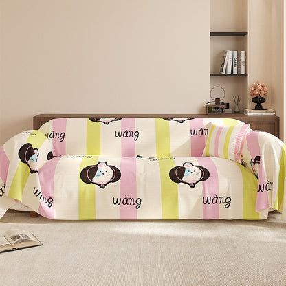 Striped Cartoon Dog Stretch Sofa Slipcover Protective Throw