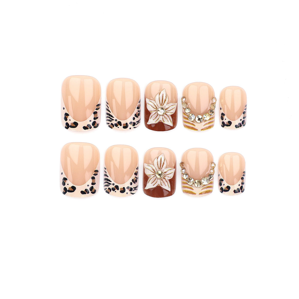 Künstlerisches blumeninspiriertes Press-On-Nagelset Brehn