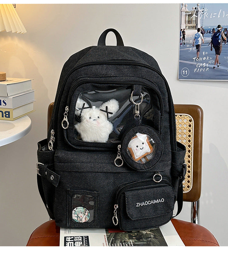 Lässiger Schulrucksack mit transparentem Panel