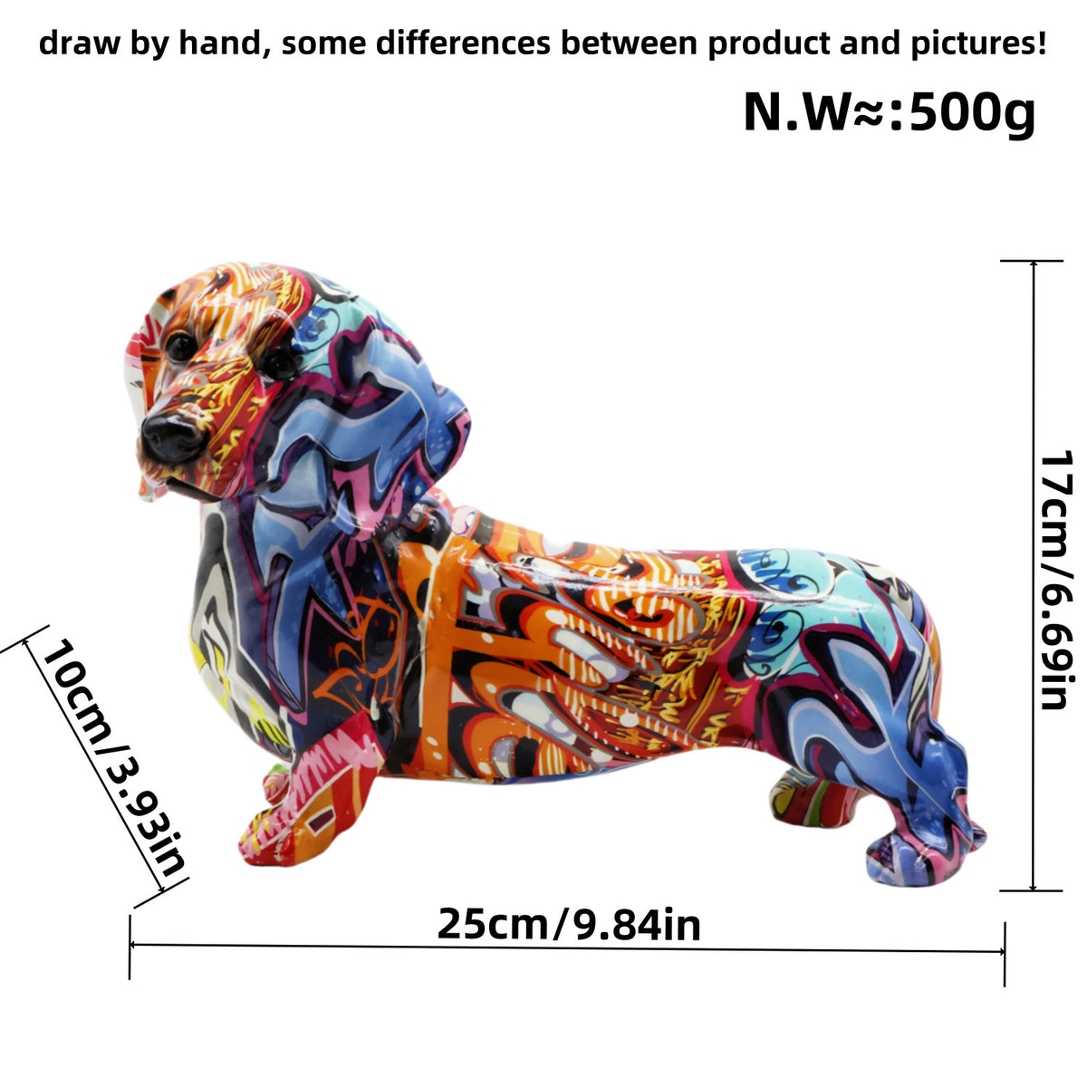 Bunte Dekofigur eines Dachshunds Brehn