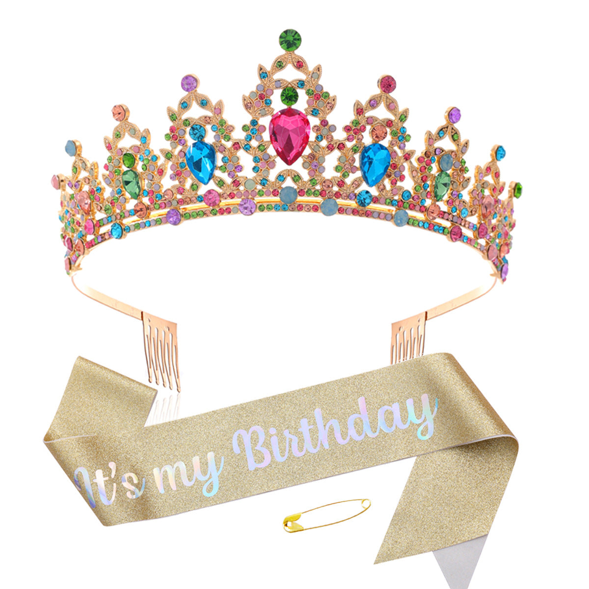 Damen Schwarz verzierte Tiara mit edlem Design Brehn