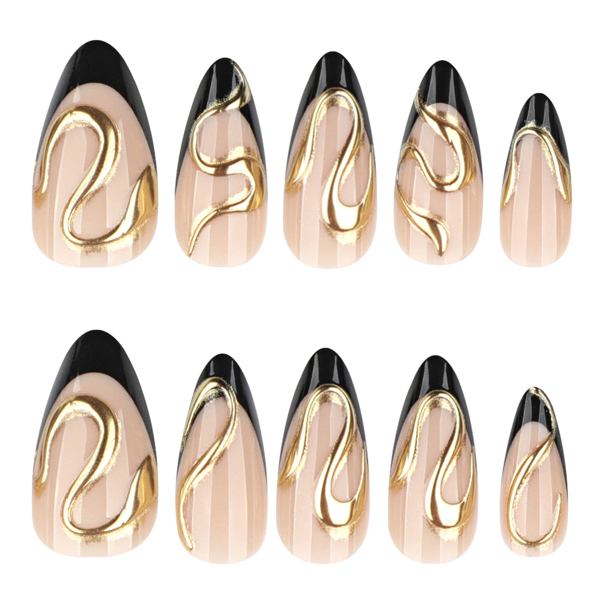 Kunstvolle Stiletto-Nägel mit elegantem Gold-Design Brehn