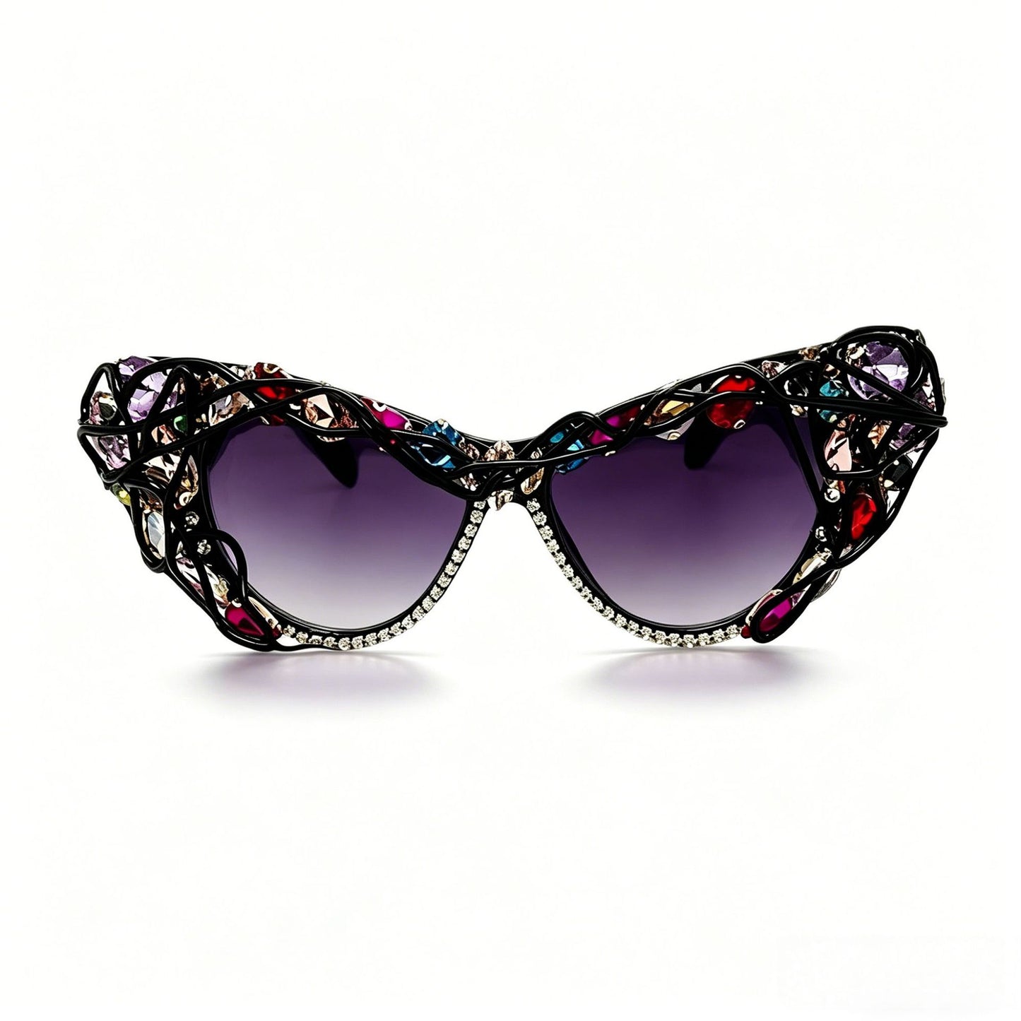 Damen Cat-Eye-Sonnenbrille mit funkelndem Kristallrahmen und kunstvollen Verzierungen Brehn