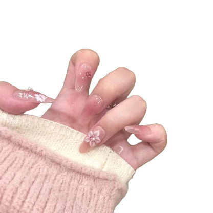 Blumenverzierte Lange Stiletto-Nagelverlängerungen