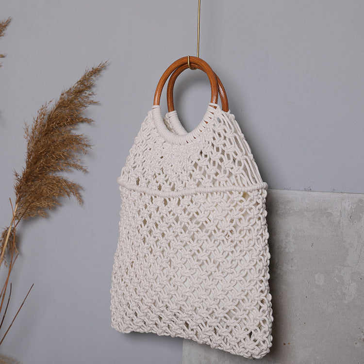 Makramee Tasche mit Holzgriff Brehn