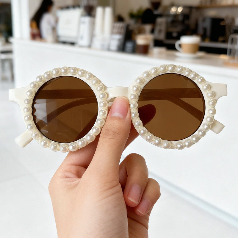 Elegante perlenverzierte runde Sonnenbrille Brehn