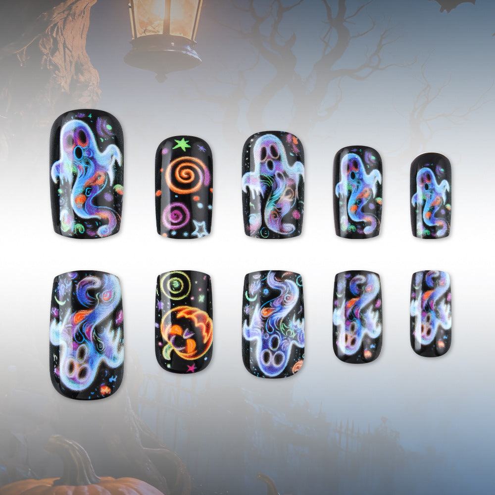 Künstlerisches Halloween-Themen Press-On Nail Design Brehn