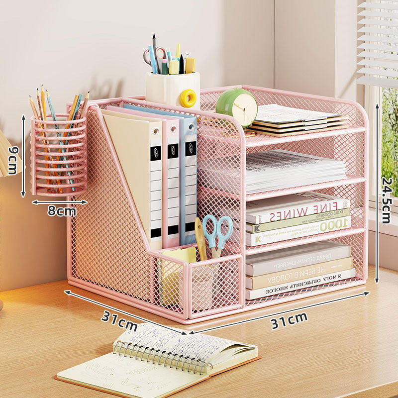 Metallgitter Multi-Tier Schreibtischorganizer mit vertikalem Dokumentenfach & abnehmbarem Stiftbecher