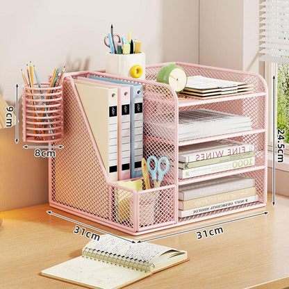 Metallgitter Multi-Tier Schreibtischorganizer mit vertikalem Dokumentenfach & abnehmbarem Stiftbecher