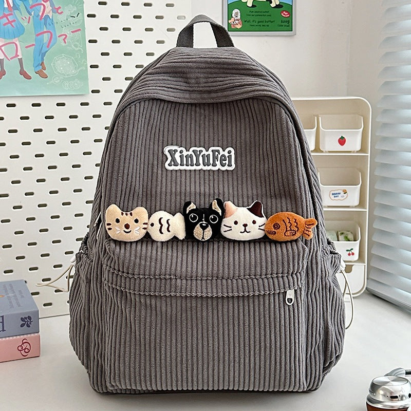 Corduroy Katz-verziertes Schul-Rucksack