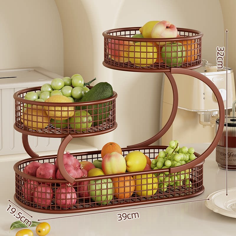 Mehrere Ebenen Spiralförmiger Metall Obst- und Gemüse Lagerstand mit Netz Körben und Taschentuch Box Regal