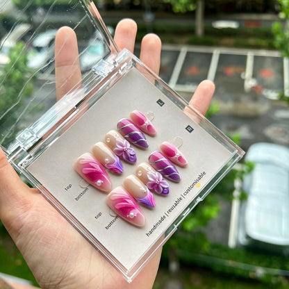 Dekoratives Handgefertigtes Press-On Nagelkunstset mit von Strand inspirierten Designs