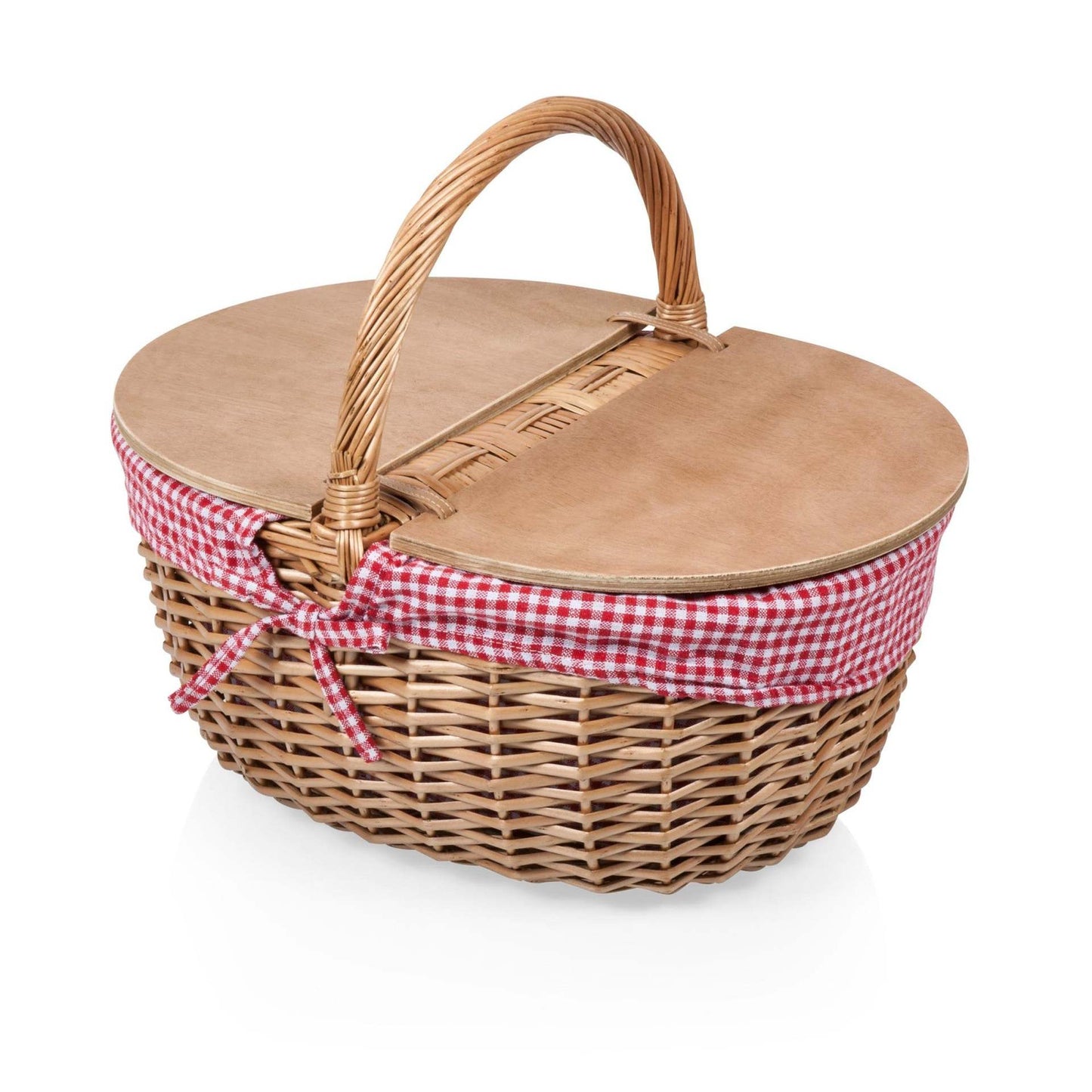 Damen Picknickkorb mit praktischem Holzdeckel und gestreiftem Innenfutter Brehn