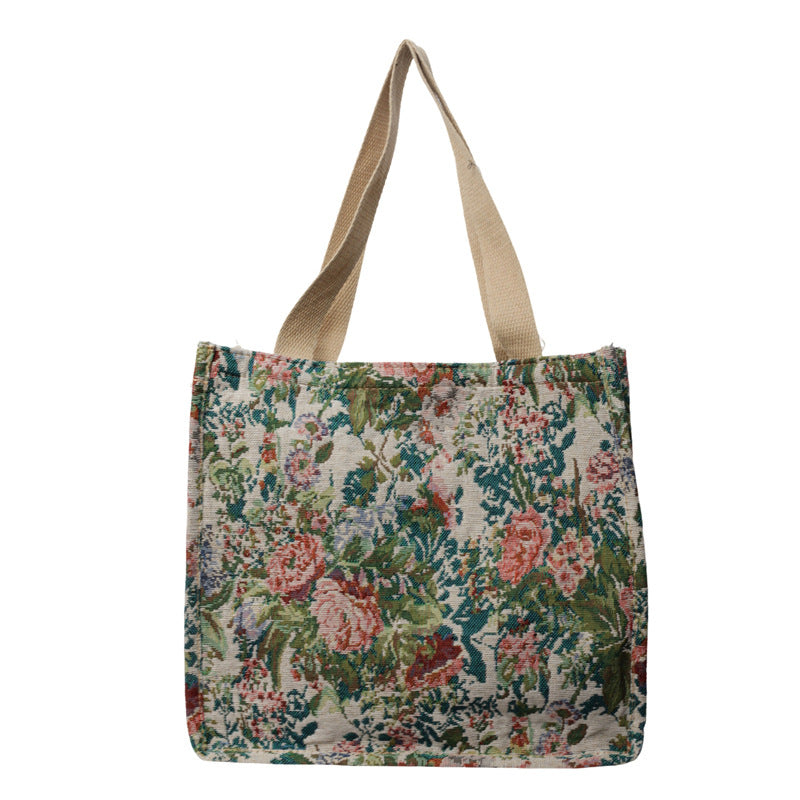 Florale gestickte Wandteppich Tragetasche
