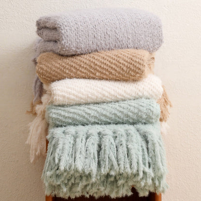 Damen Strickdecke mit weichstem Fleece und dekorativen Fransen Brehn