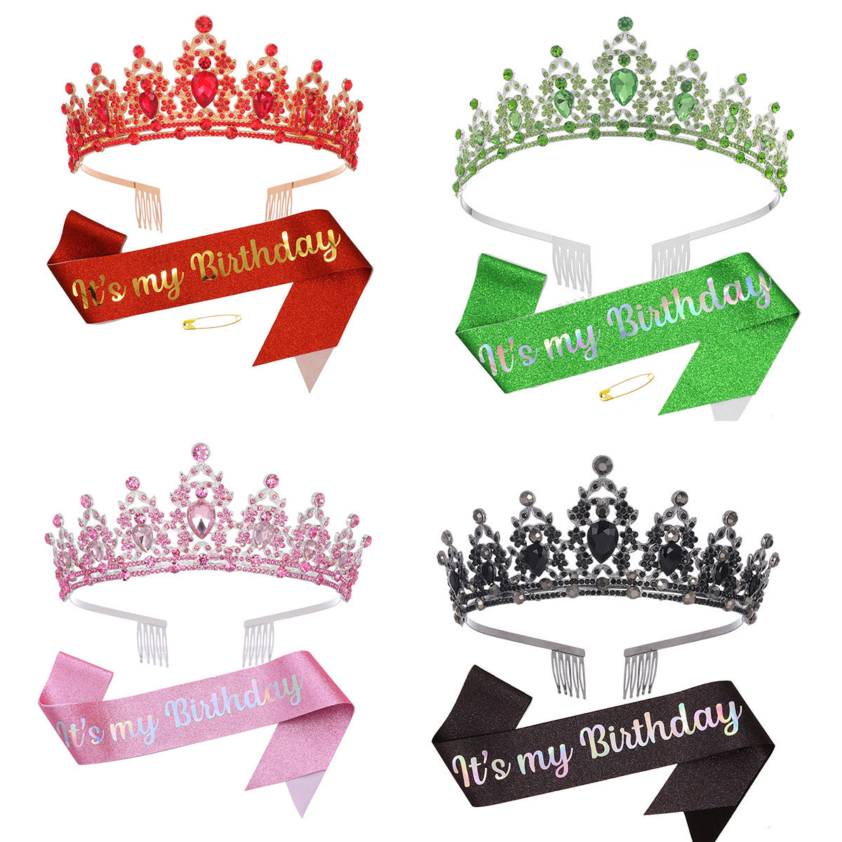 Damen Schwarz verzierte Tiara mit edlem Design Brehn