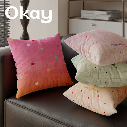 Square Ombre Plush Decorative Throw Pillow Cover with Multicolor Heart Motif and Concealed Zipper