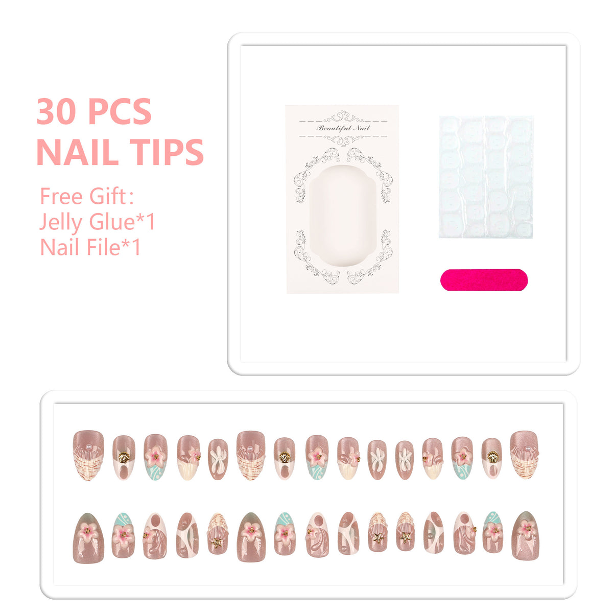 Künstlerisches Floral Acryl-Nagel-Set