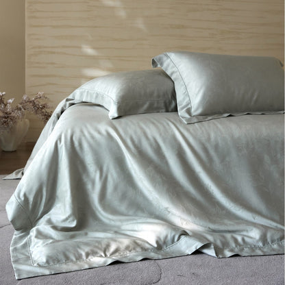 Luxus Jacquard Blattmuster Sateen Bettwäsche-Set mit verdezippertem Reißverschluss
