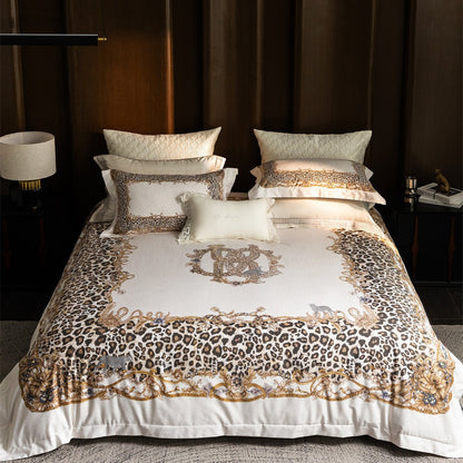 Luxuriöse Satin-Bettwäsche-Garnitur mit barockem Leopardenmotiv