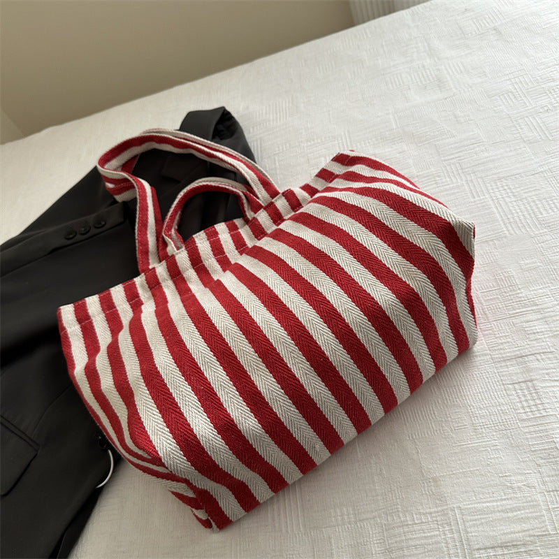 Langlebige gestreifte Canvas Strandtasche