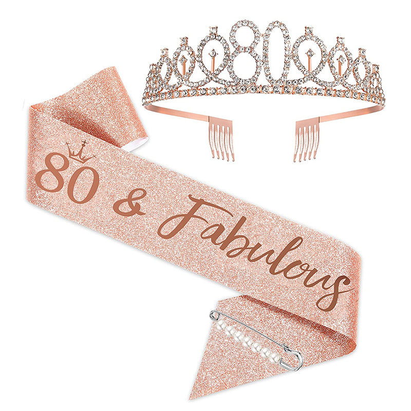 Damen Glitzernde Tiara mit personalisiertem 80. Geburtstagsschriftzug Brehn