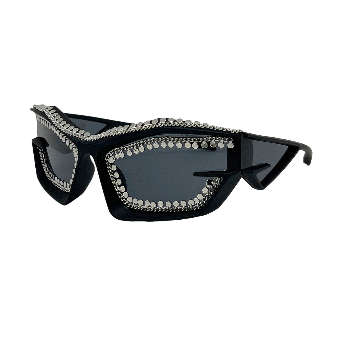 Damen Designer-Sonnenbrille im futuristischen Look mit funkelndem Strassbesatz Brehn