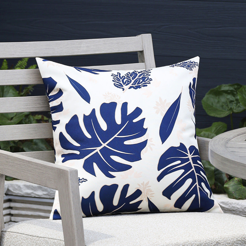 Quadratischer Garten-Kissenbezug mit UV-beständigem Outdoor-Polyester, tropischem Blattjacquard und verdecktem Reißverschluss Brehn