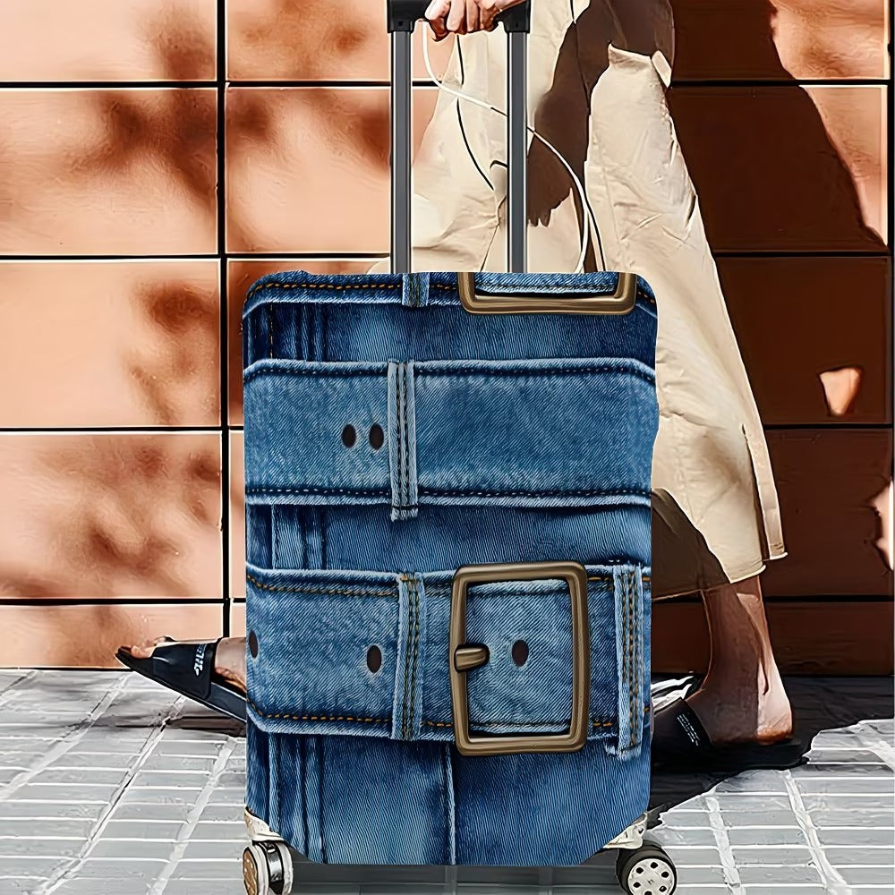 Unisex nan stylische Kofferhülle mit Denim-Gürtel-Motiv, elastischer Schutzüberzug für Rollkoffer Brehn