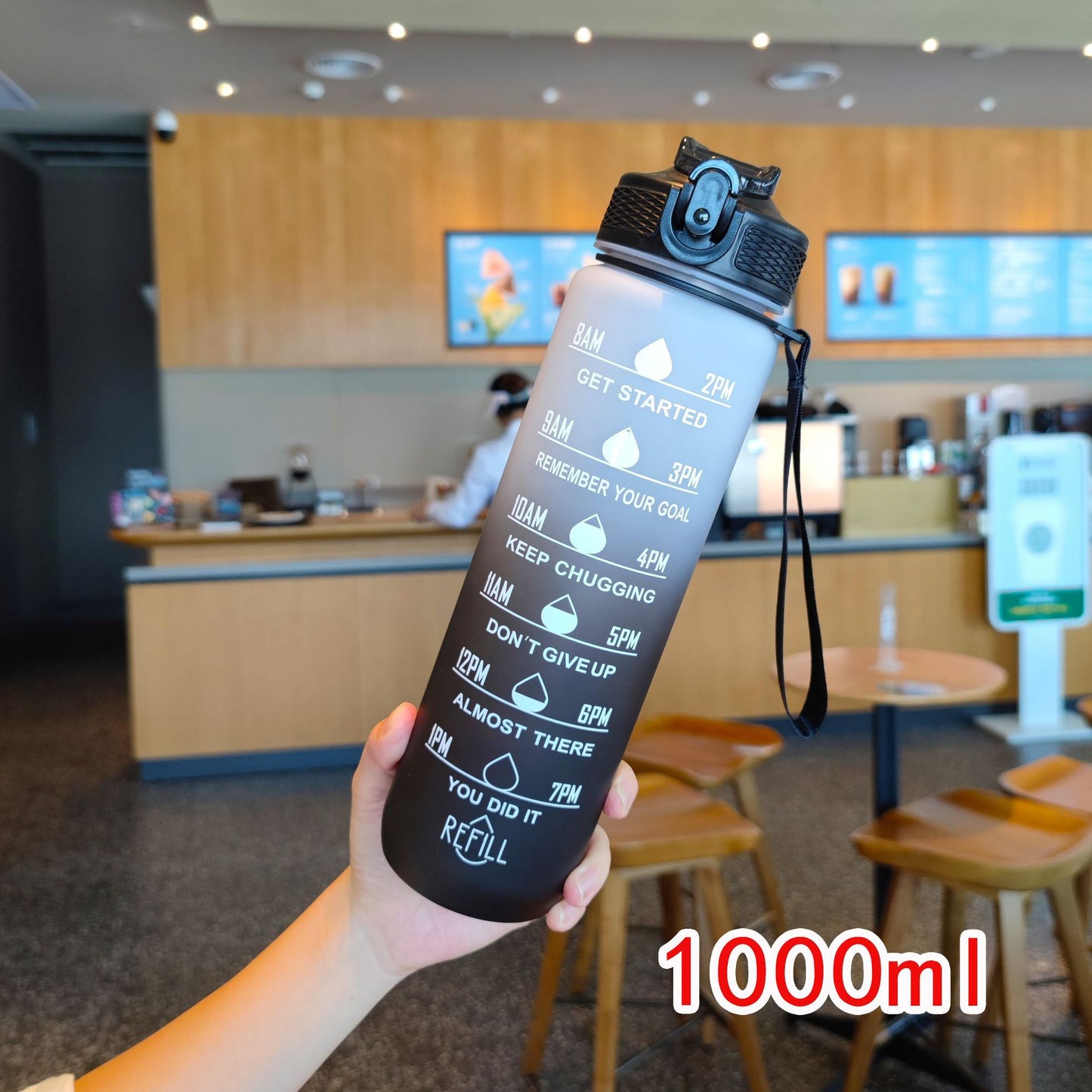 Damen motivierende Wasserflasche mit Zeitmarkierungen Brehn