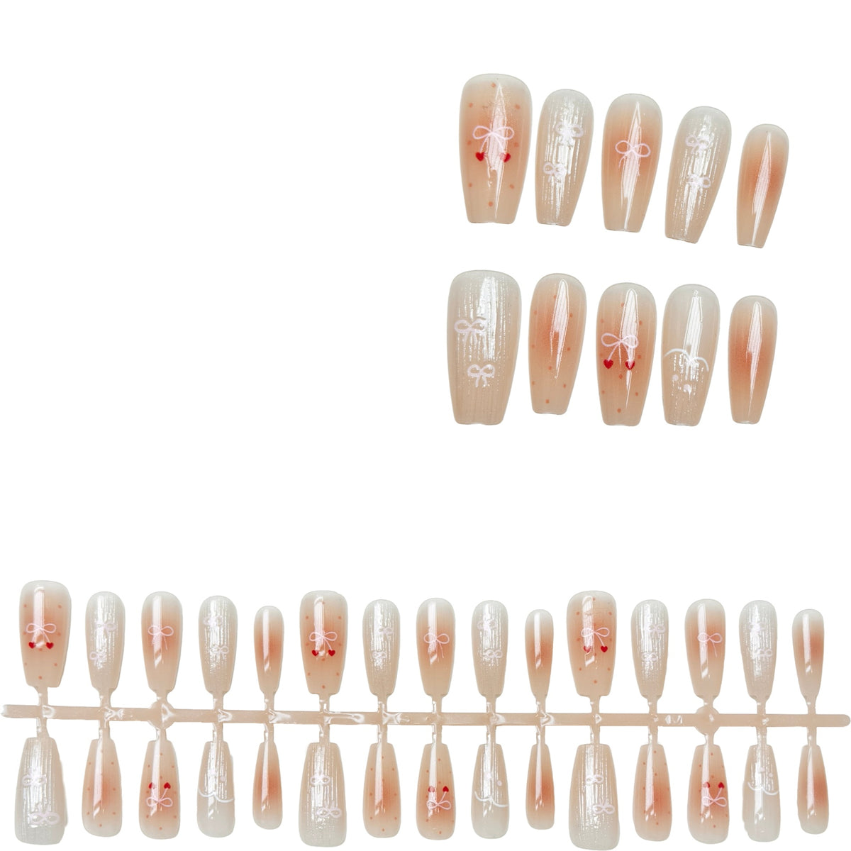Dekorativer Press-On-Nagelset mit eleganten Schleifenmustern