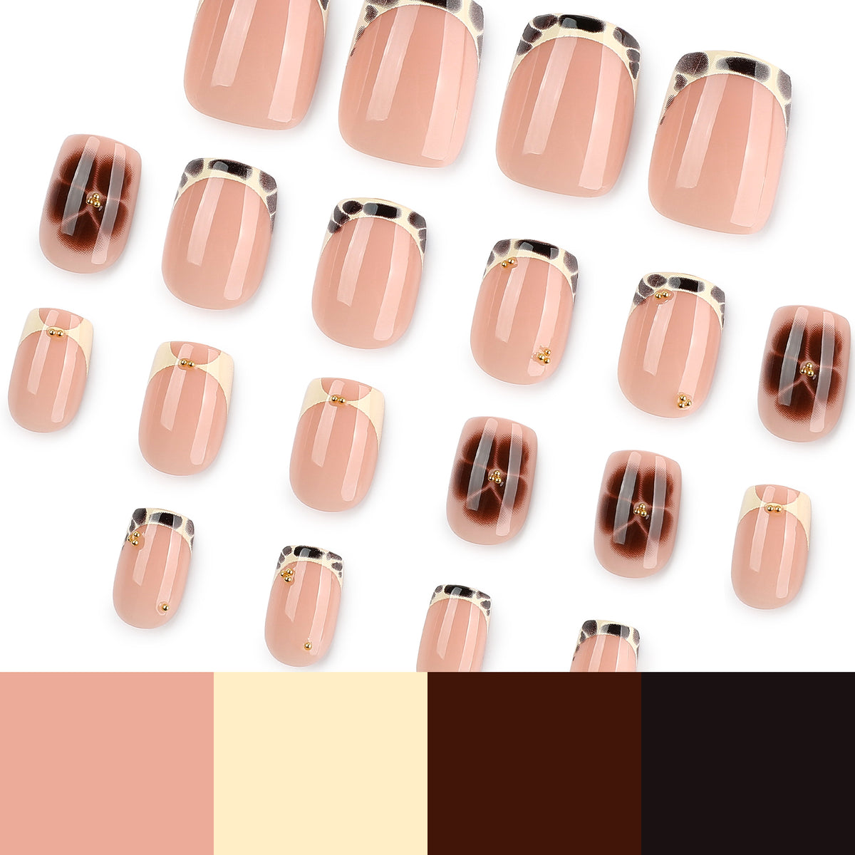 Kunstvolle Nagelverlängerungen mit elegantem Giraffenmuster und goldenen Akzenten Brehn