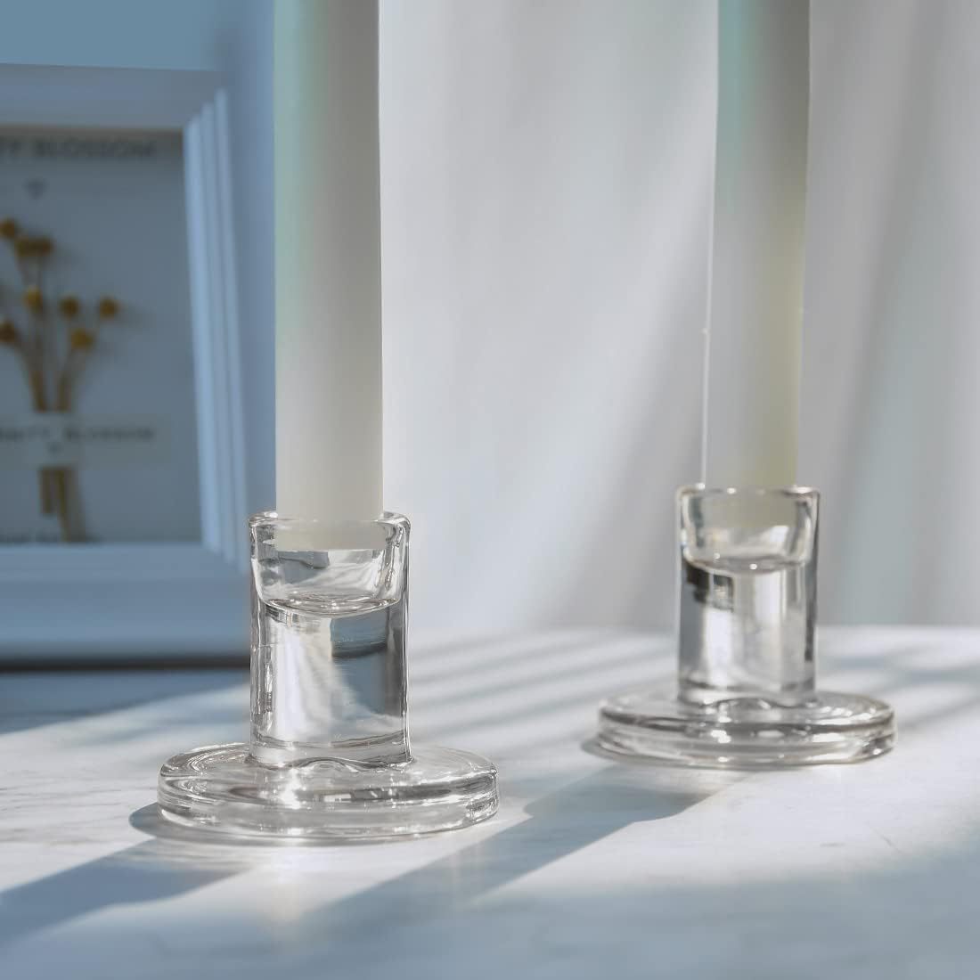 Klare Dicke Glas Taper Kerzenhalter Set Minimalistische Zylinderbasis Brehn