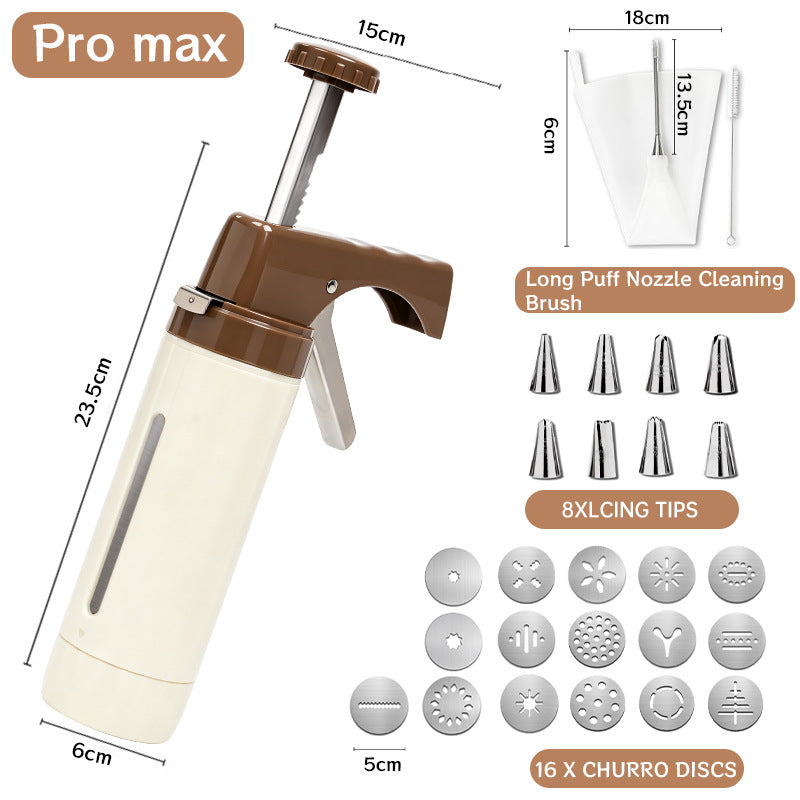 Manual Cookie Press and Churro Maker Set with 22 Decorative Discs and Icing Nozzles