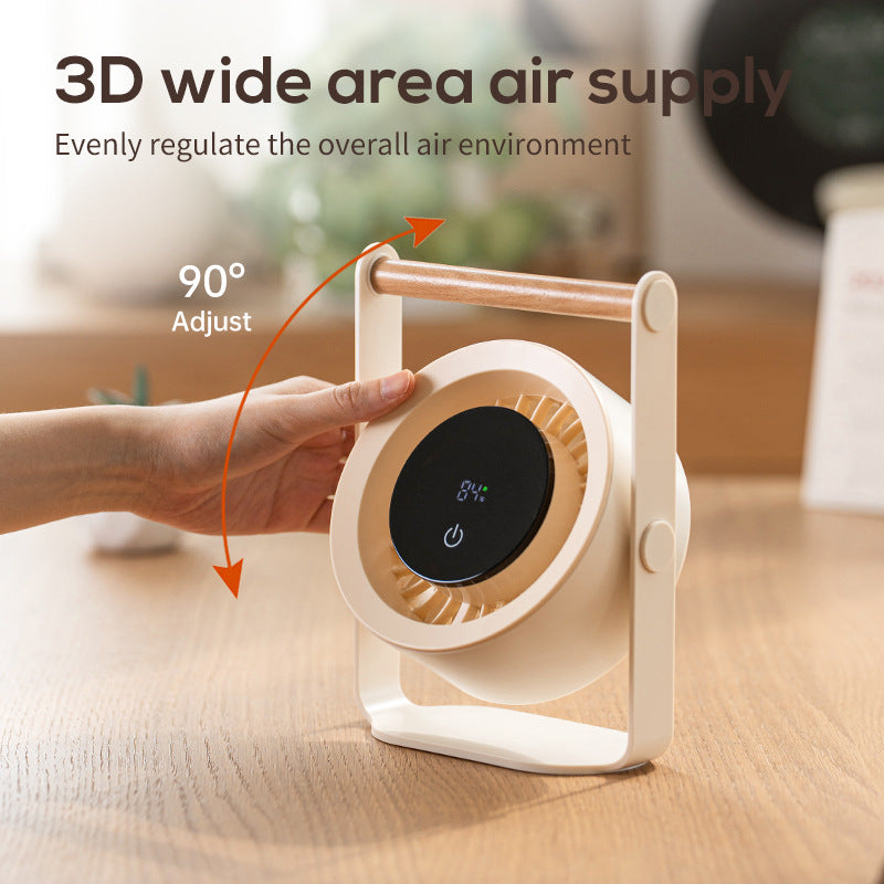 Unisex nan tragbarer Akku-Tischventilator mit digitalem LED-Display und Holzgriff Brehn