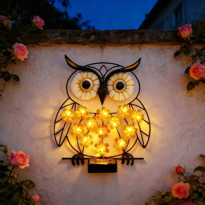 Metall Eule Wandkunst mit solarbetriebenen LED-Blumenlichtern und Eisenrahmen Brehn