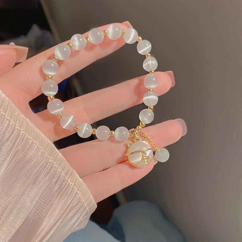 Charm Perlenarmband mit Katzenanhänger Brehn