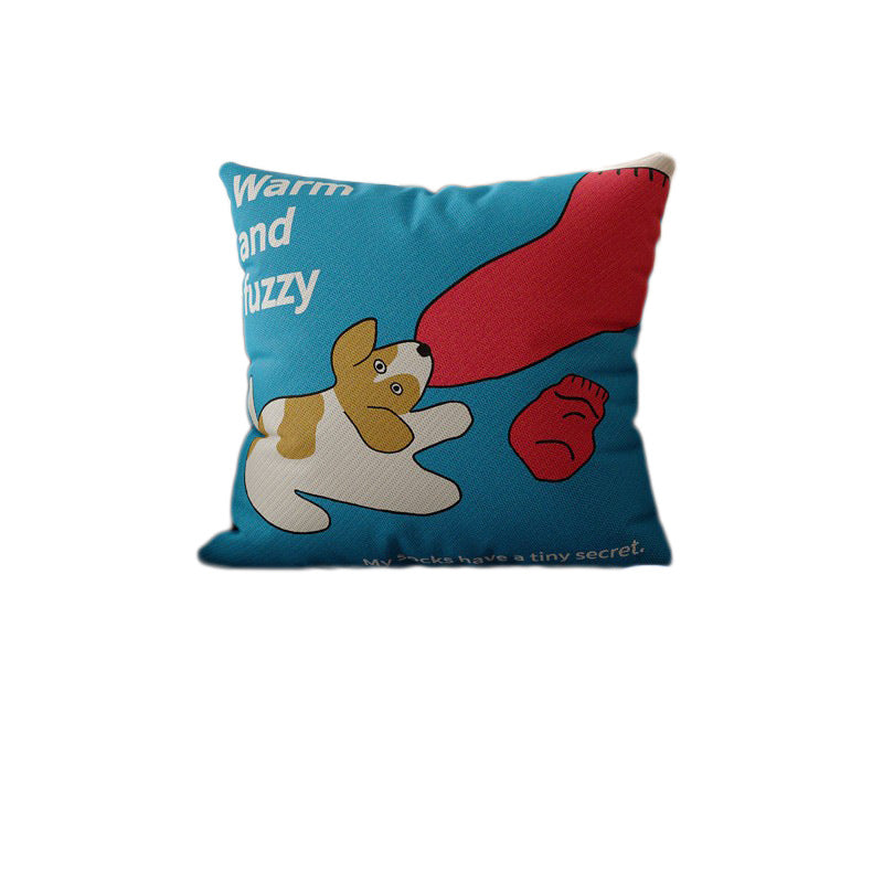 Plush Decorative Square Throw Pillow Cover with Cartoon Cat and Cozy Sock Illustration