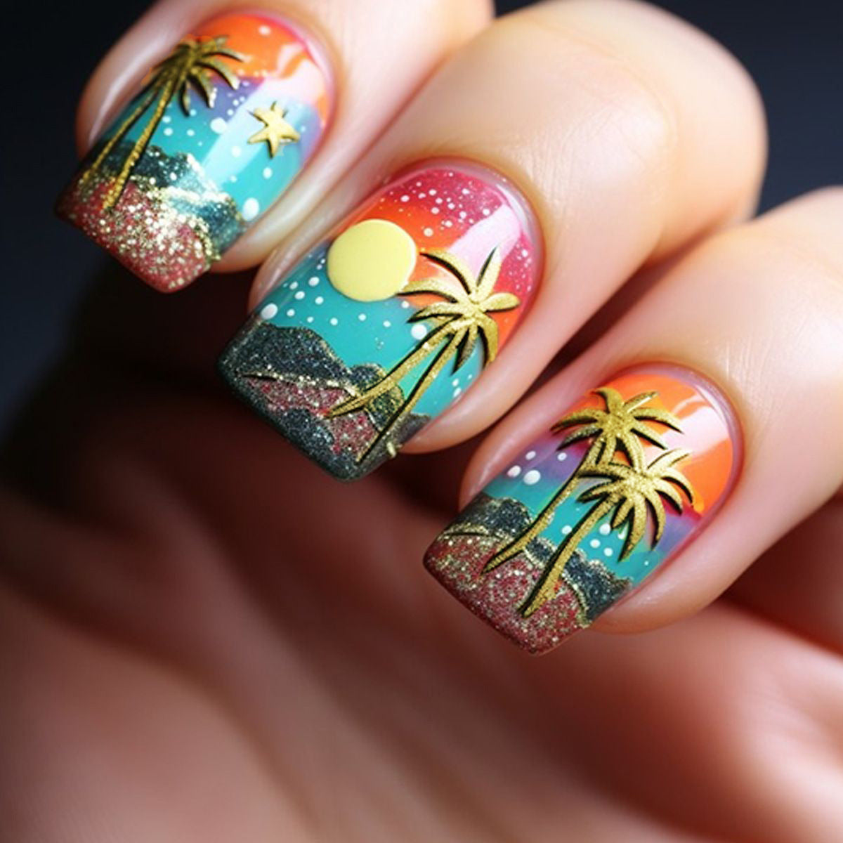Tropischer Sonnenuntergang Nagelkunst Brehn