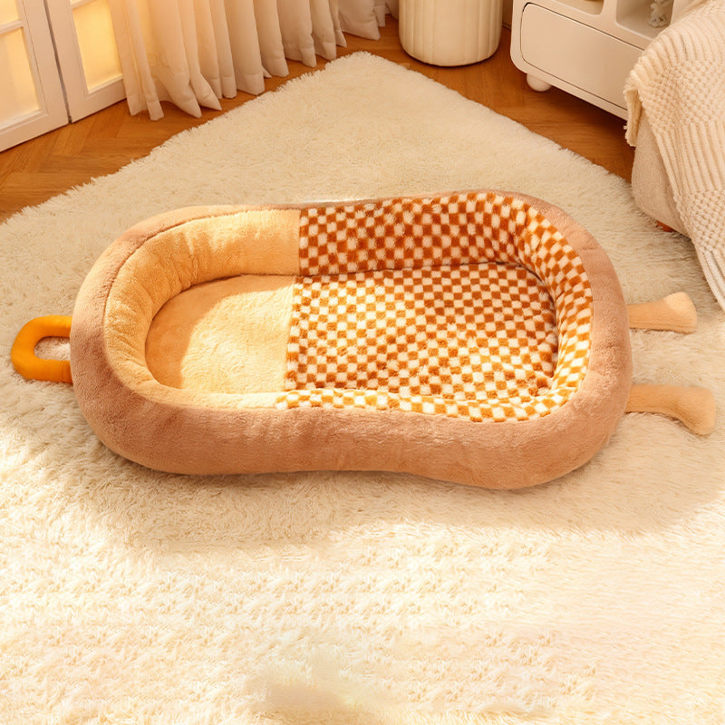 Gemütliches kariertes Hundebett